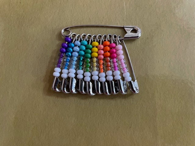 10 Friendship pins (set 108) - seed beads/safety pins - 80's, Gen X, retro, rave - use for purses, backpacks, sneakers