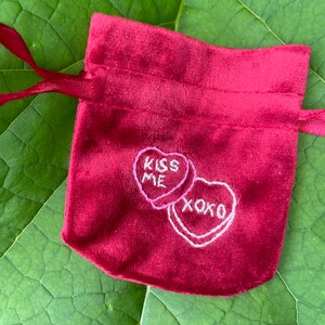 Hand embroidered red velvet jewelry pouch