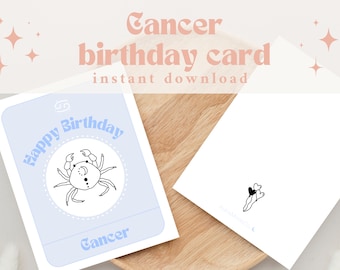 Printable Cancer Birthday Card | Blank Zodiac Birthday Card | Digital Cancer Zodiac Birthday Card | Horoscope Birthday Cards