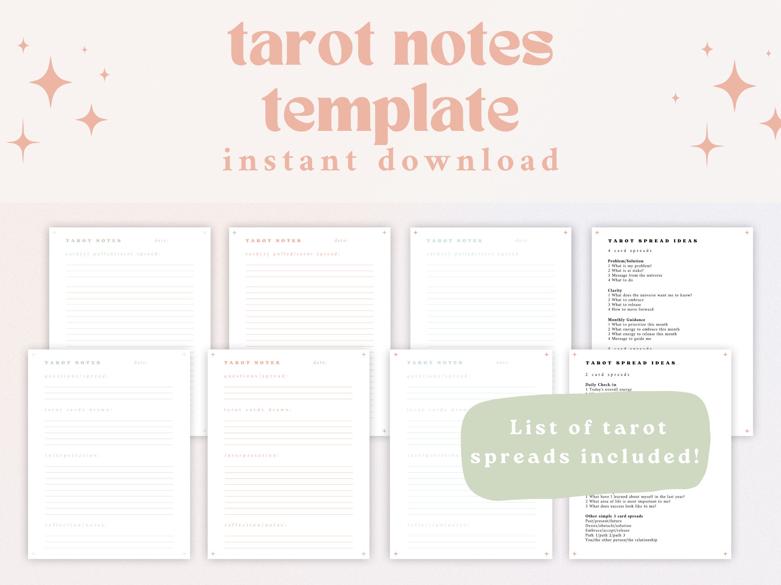 Tarot Journal | Tarot Study Guide | Tarot Notes Template