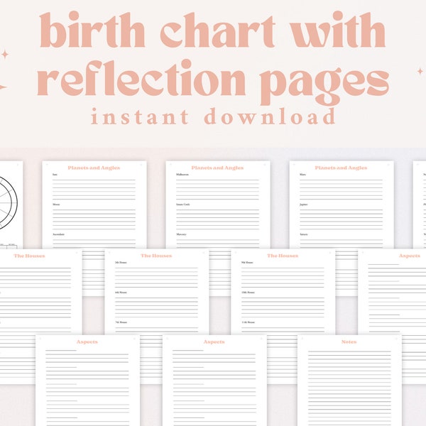 Printable Blank Birth Chart Template w/ Reflection Pages | Astrology Birth Chart Blank | Printable Birth Chart | Astrology Reading Template