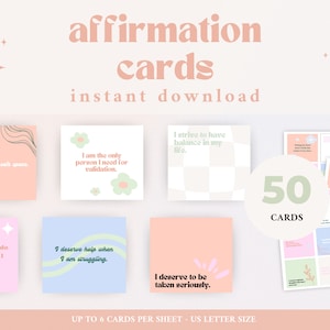 50 druckbare Affirmationskarten | Digitale Affirmationskarten | Positive Affirmationen Printable | Affirmationen Sofort Download