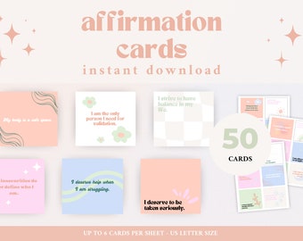 50 Printable Affirmation Cards | Digital Affirmation Cards | Positive Affirmations Printable | Affirmations Instant Download
