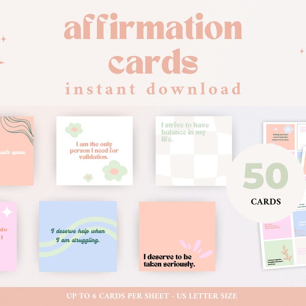 50 Printable Affirmation Cards | Digital Affirmation Cards | Positive Affirmations Printable | Affirmations Instant Download