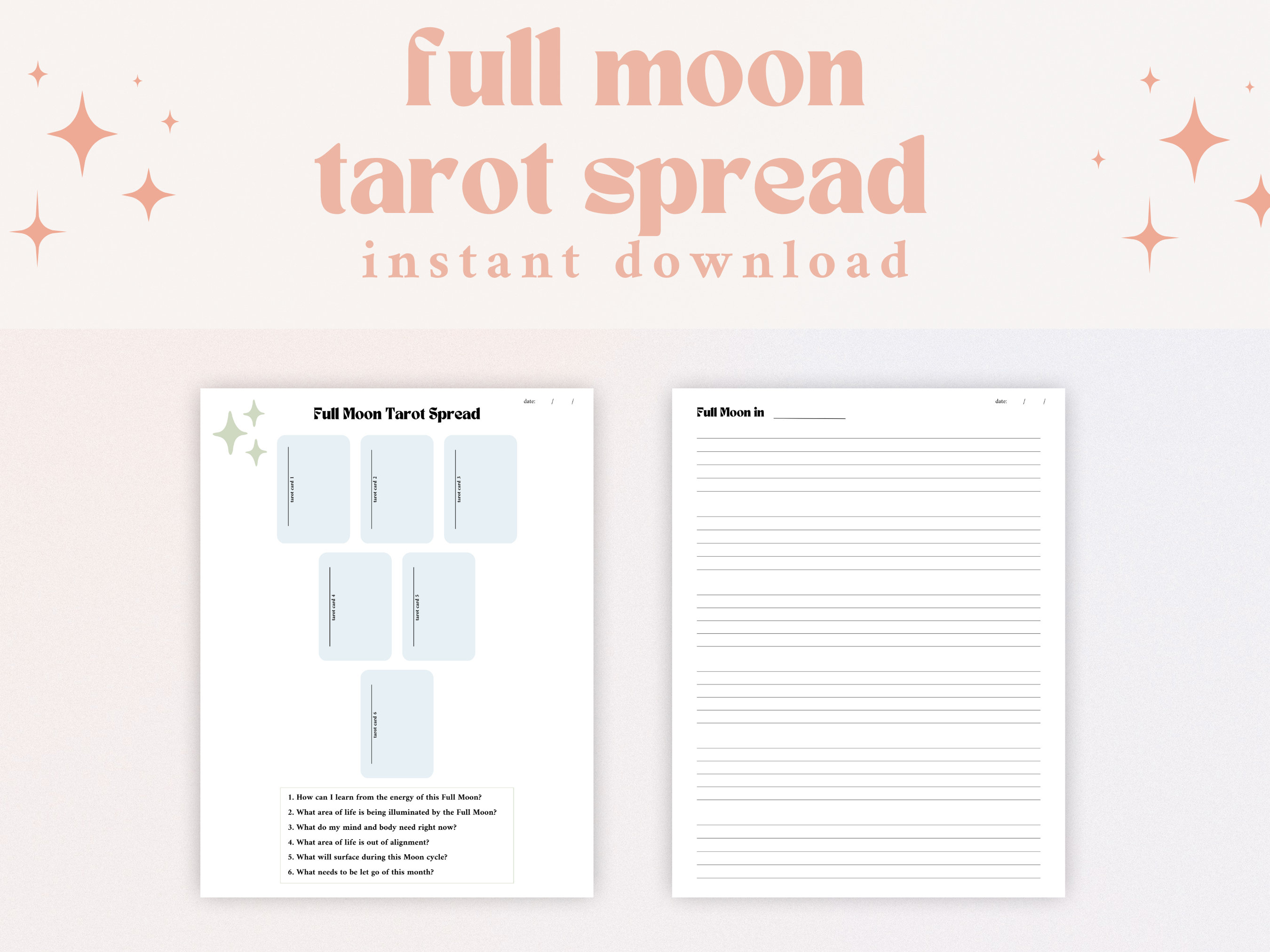 Printable Full Moon Tarot Spread | Tarot Spread PDF | Full Moon Tarot ...