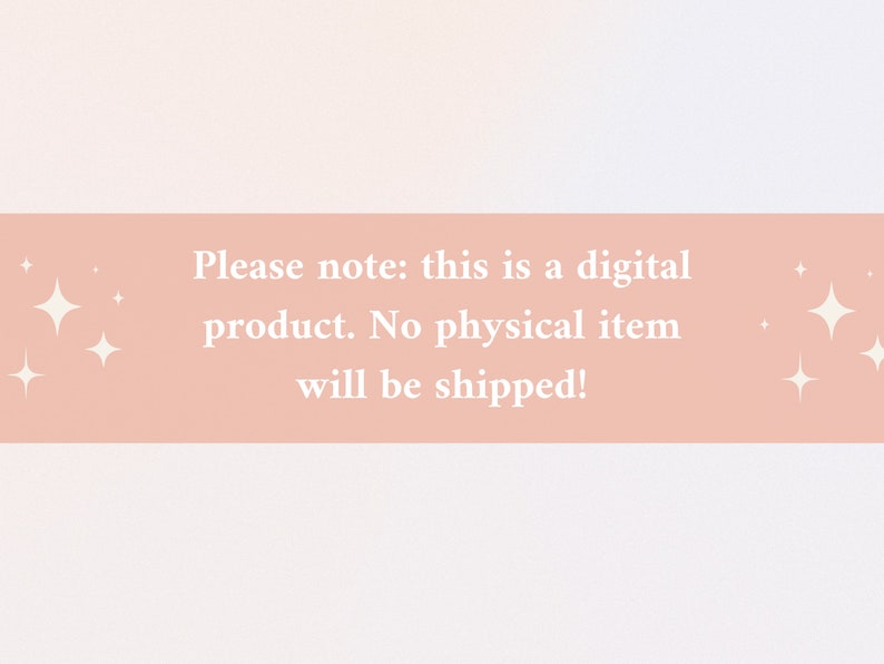 K&ouml;nnte beinhalten: Ein rosa Banner mit wei&szlig;en Sternen und dem Text "Bitte beachten Sie: Dies ist ein digitales Produkt. Es wird kein physischer Artikel versandt!"