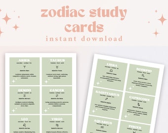 Printable Zodiac Sign Study Cards | Downloadable Zodiac Cards | Astrology Symbol Digital Download | Astrology Flash Card