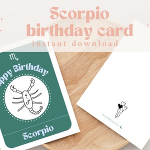 Printable Scorpio Birthday Card | Horoscope Birthday Cards | Digital Scorpio Birthday Card