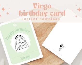 Printable Virgo Birthday Card | Virgo Zodiac Birthday Card | Digital Virgo Birthday Card | Horoscope Birthday Cards