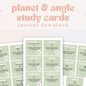 Afdrukbare planeet- en hoekstudiekaarten | Astrologie Flash-kaarten | Astrologie planeet afdrukbaar | Astrologie symbool digitale download