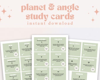 Afdrukbare planeet- en hoekstudiekaarten | Astrologie Flash-kaarten | Astrologie planeet afdrukbaar | Astrologie symbool digitale download