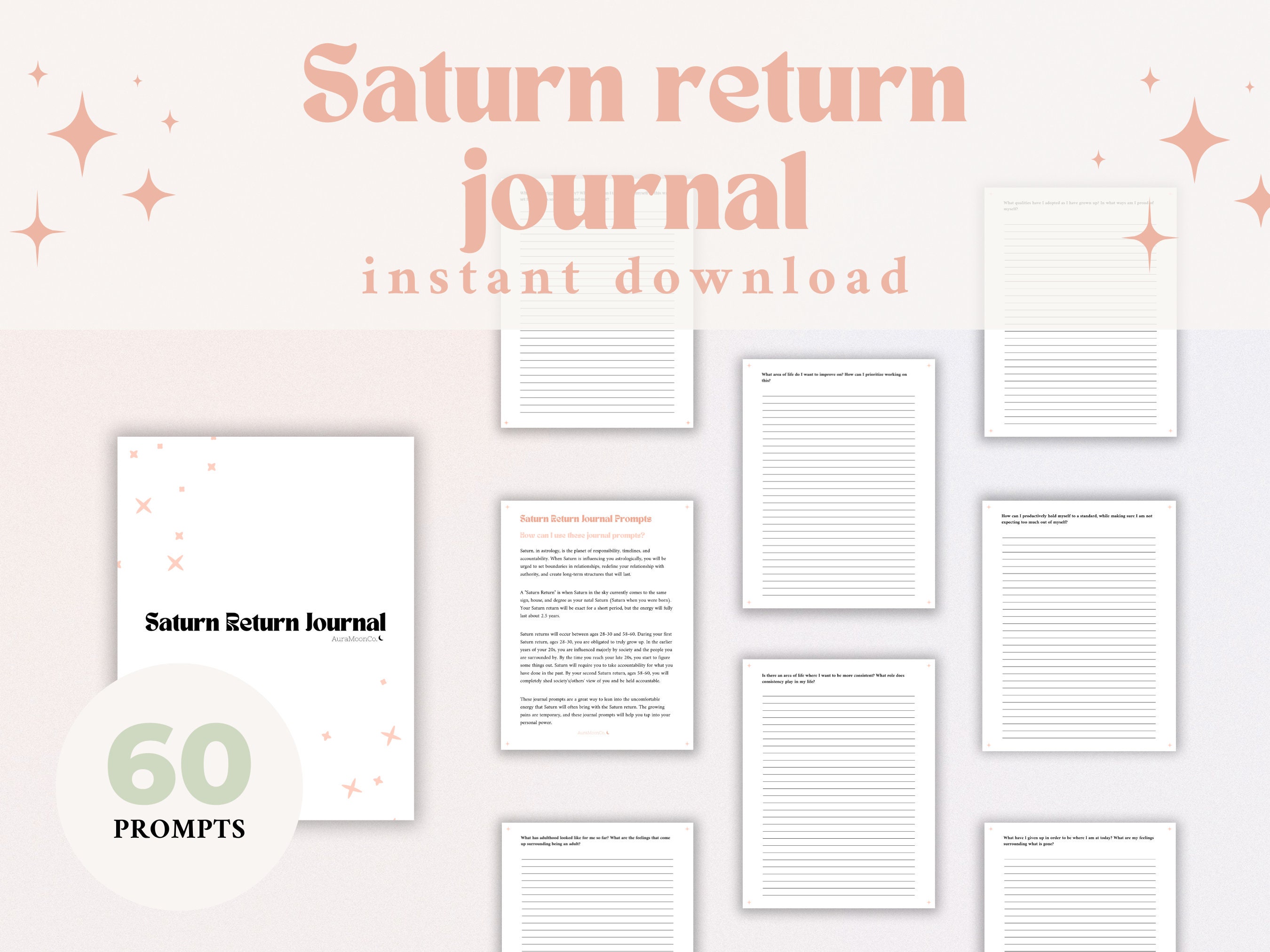 Printable Saturn Return Journal | Astrology Journal Digital | Saturn Return Explained | Journal Prompts for Self Growth PDF