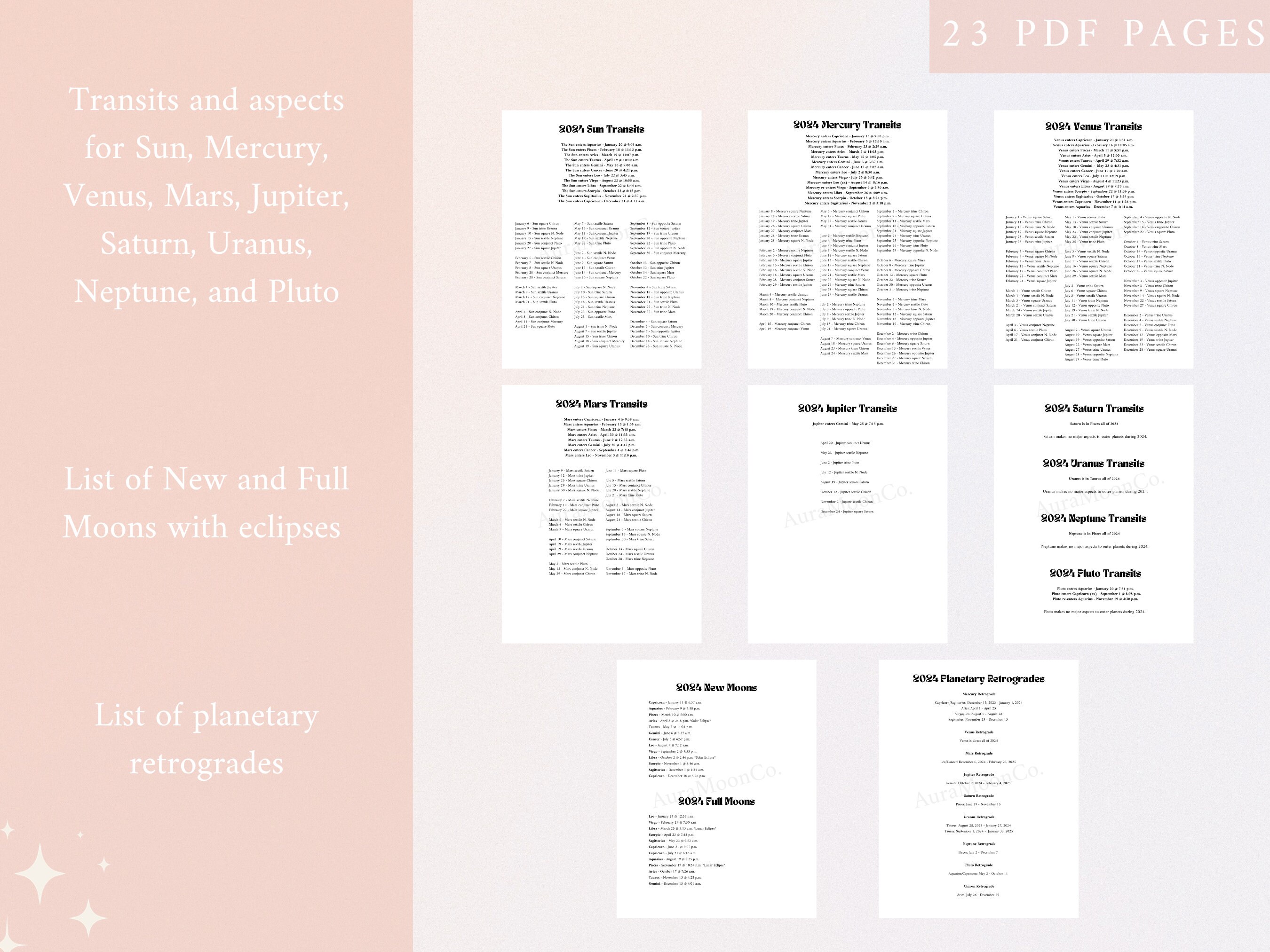 Printable 2024 Astrology Calendar 2024 Astrology Planner Download