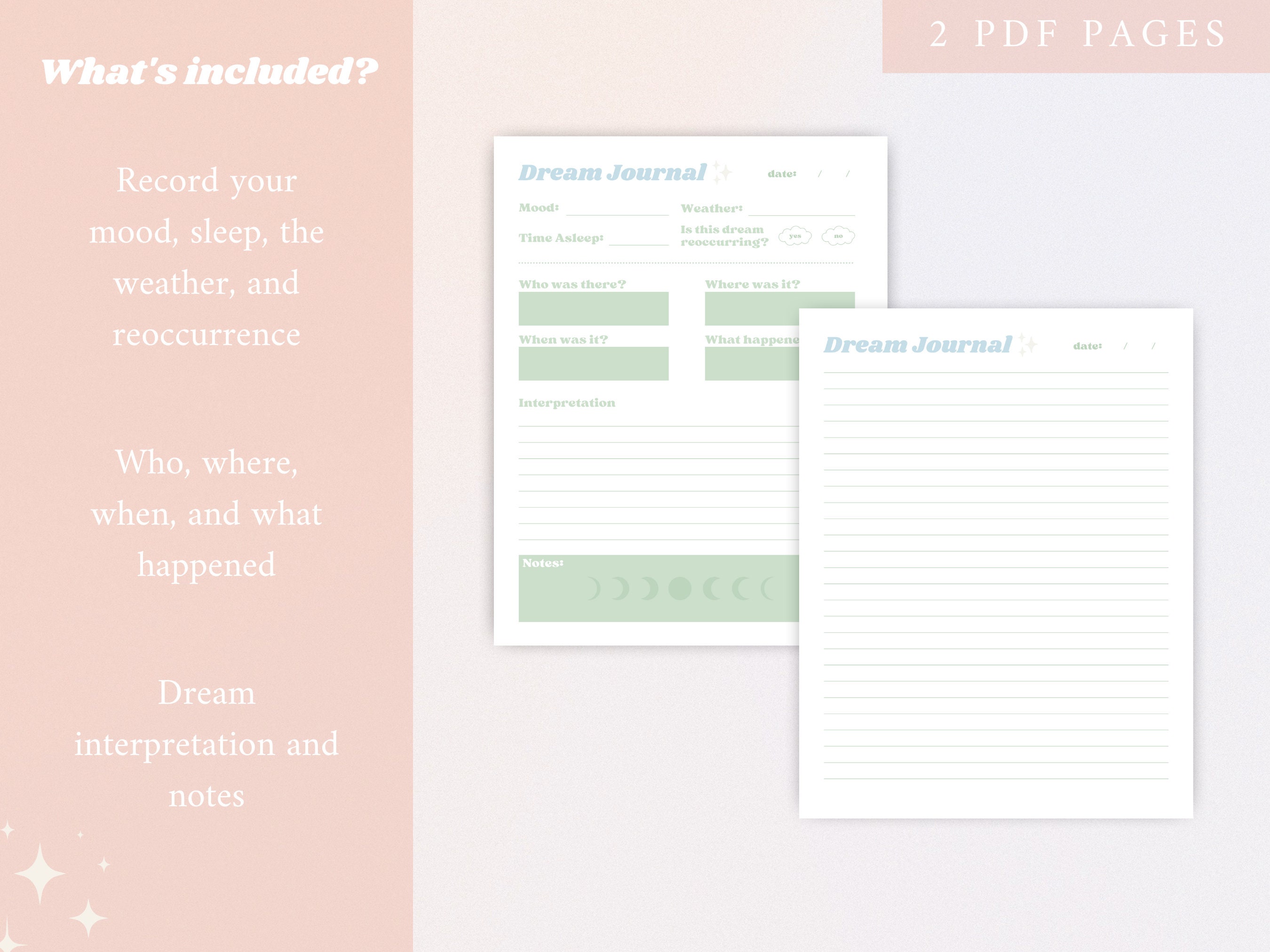 Printable Dream Journal Dream Journal Digital Dream Journal