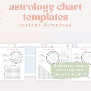 Modèles imprimables de cartes d'astrologie | Thème imprimable synastrie, composite et natal | Roue vierge du thème Natal | Cartes astrologiques vierges