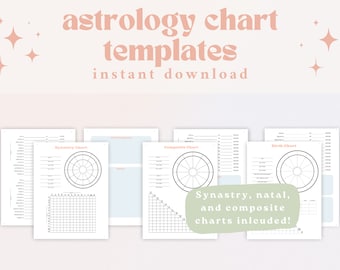 Druckbare Astrologie Diagramme Vorlagen | Druckbare Synastry, Zusammengesetzte und Geburtskarte | Blank Geburtstafel Rad | Leere Astrologie-Karten