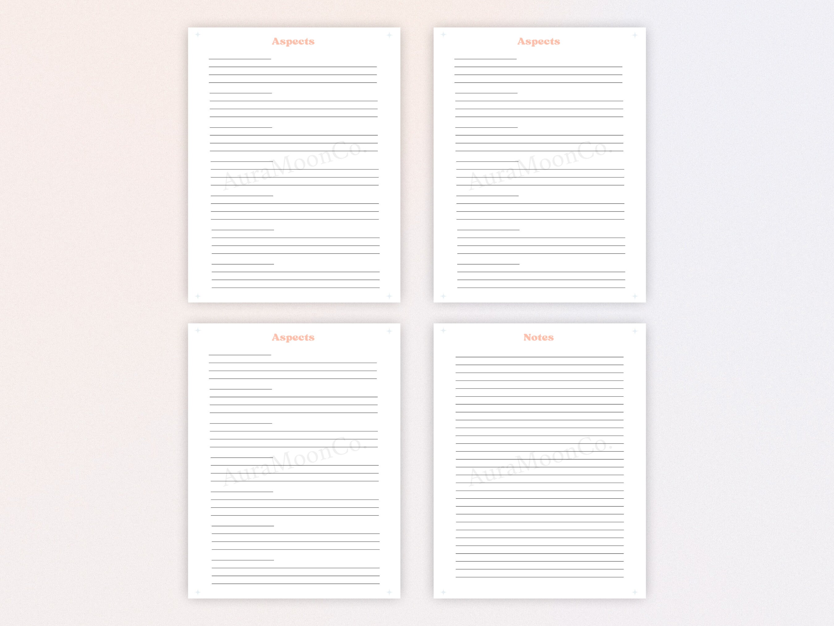 Printable Blank Birth Chart Template W/ Reflection Pages Astrology