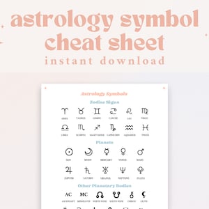 Hoja de referencia de símbolos de astrología imprimible / Referencia rápida de astrología / Planeta de astrología imprimible / Tarjeta de trucos de astrología