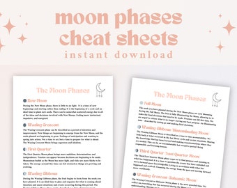 Printable Moon Phases Cheat Sheets | Moon Phases Digital Download | Moon Phases Printable Worksheet | Moon Phases Download
