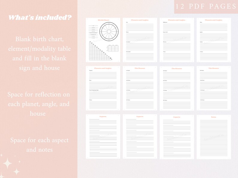 Printable Blank Birth Chart Template W/ Reflection Pages | Astrology ...
