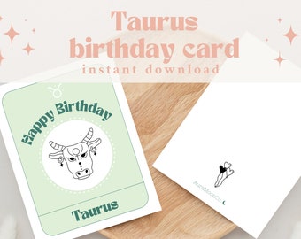 Printable Taurus Birthday Card | Digital Taurus Birthday Card | Zodiac Card Download | Taurus Zodiac Sign Birthday Card