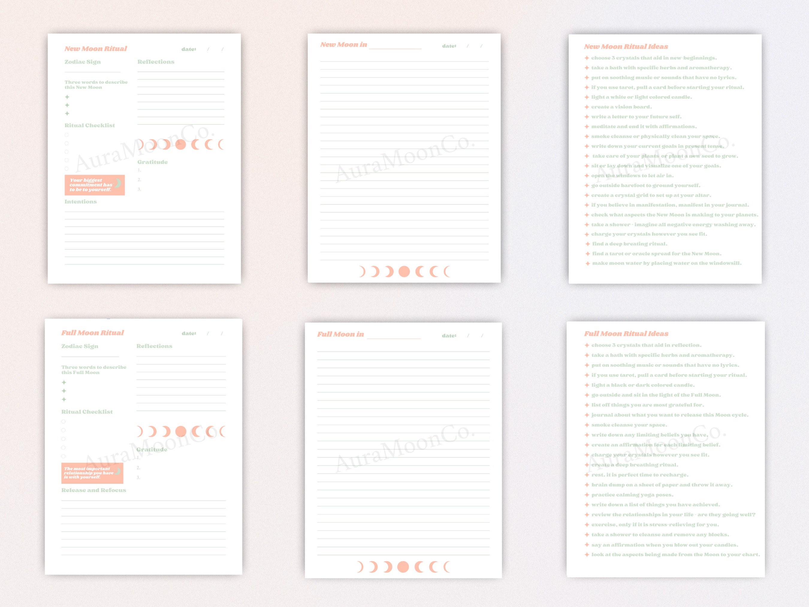 Printable New & Full Moon Ritual Bundle Digital Moon Journal Moon