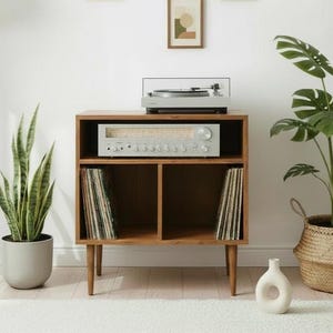 Handmade Solid Wood Record Player Stand: Vinyl LP Storage Cabinet