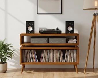 Turntable Record Cabinet Made with Solid Wood