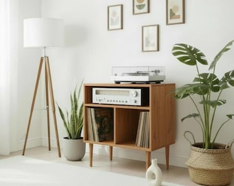 Handmade Solid Wood Record Player Stand: Vinyl LP Storage Cabinet