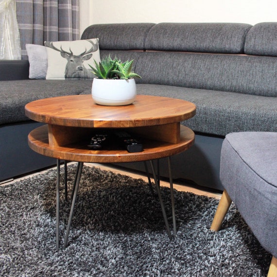 Rustic Industrial Coffee Table Round Low Table Side Table Made With Solid Wood Available in Many Colours Etsy