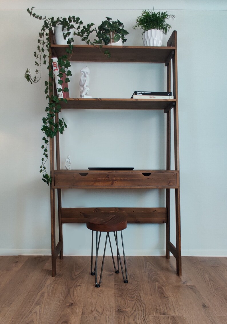 Wooden Freestanding Midcentury Modern Wall Desk With Shelves Etsy UK