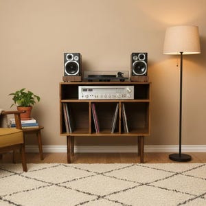 Handcrafted Solid Wood Record Player Stand: Vinyl Storage Unit