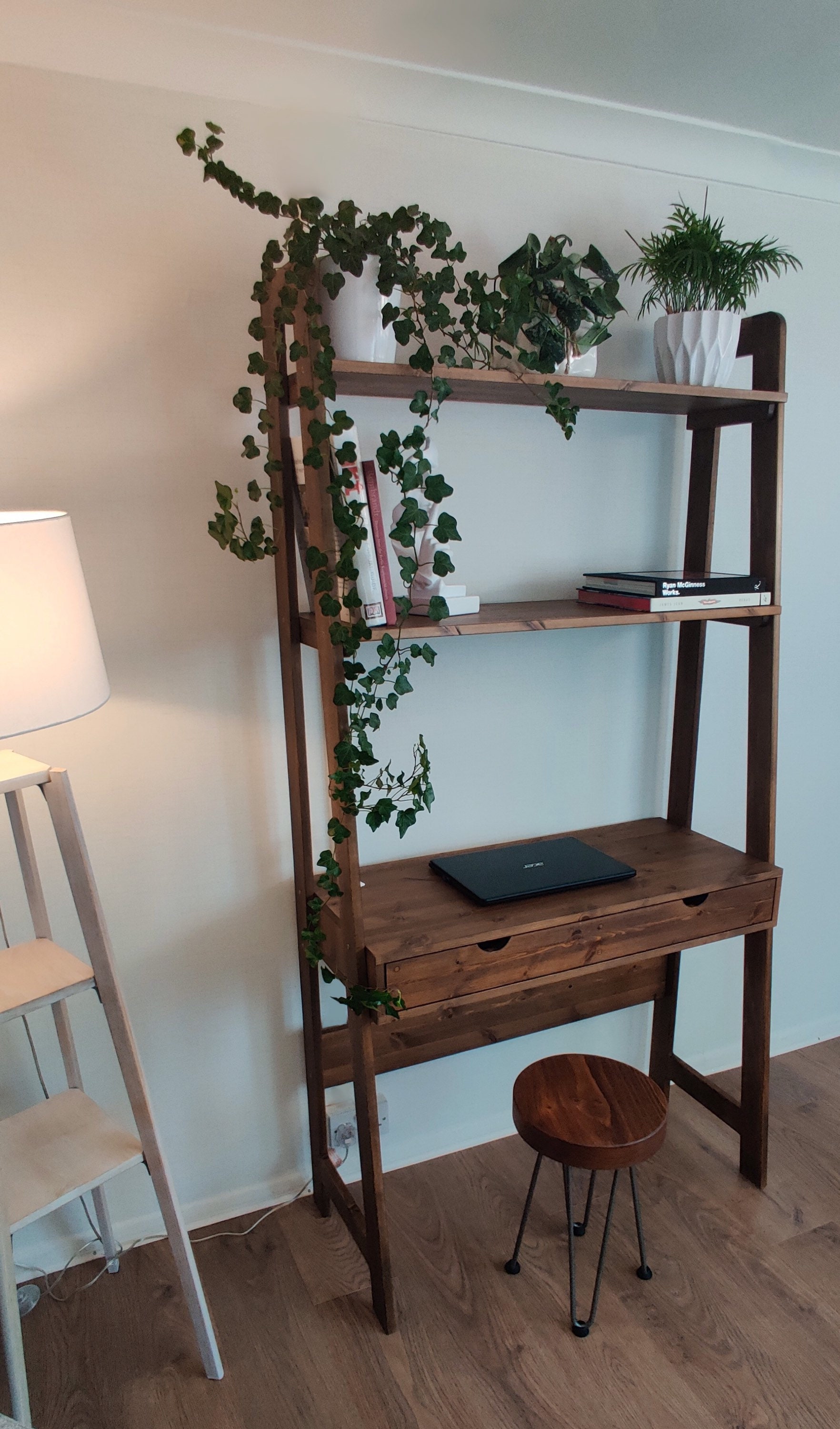 Wooden Freestanding Midcentury Modern Wall Desk With Shelves Etsy UK