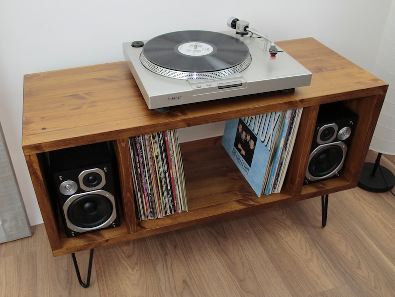 Plattenspielerständer, Vinyl-LP-Schallplattenaufbewahrung, Hifi-Rack, Plattenspielereinheit, Vinyl-Aufbewahrungsmöbel viele Farben erhältlich SEITLICHE ABSCHNITTE Bild 2