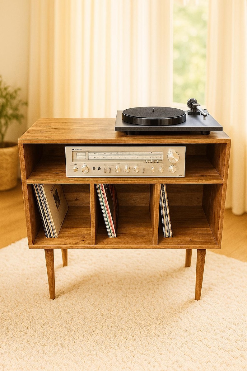 Handcrafted Solid Wood Record Player Stand: Vinyl Storage Unit - Etsy UK
