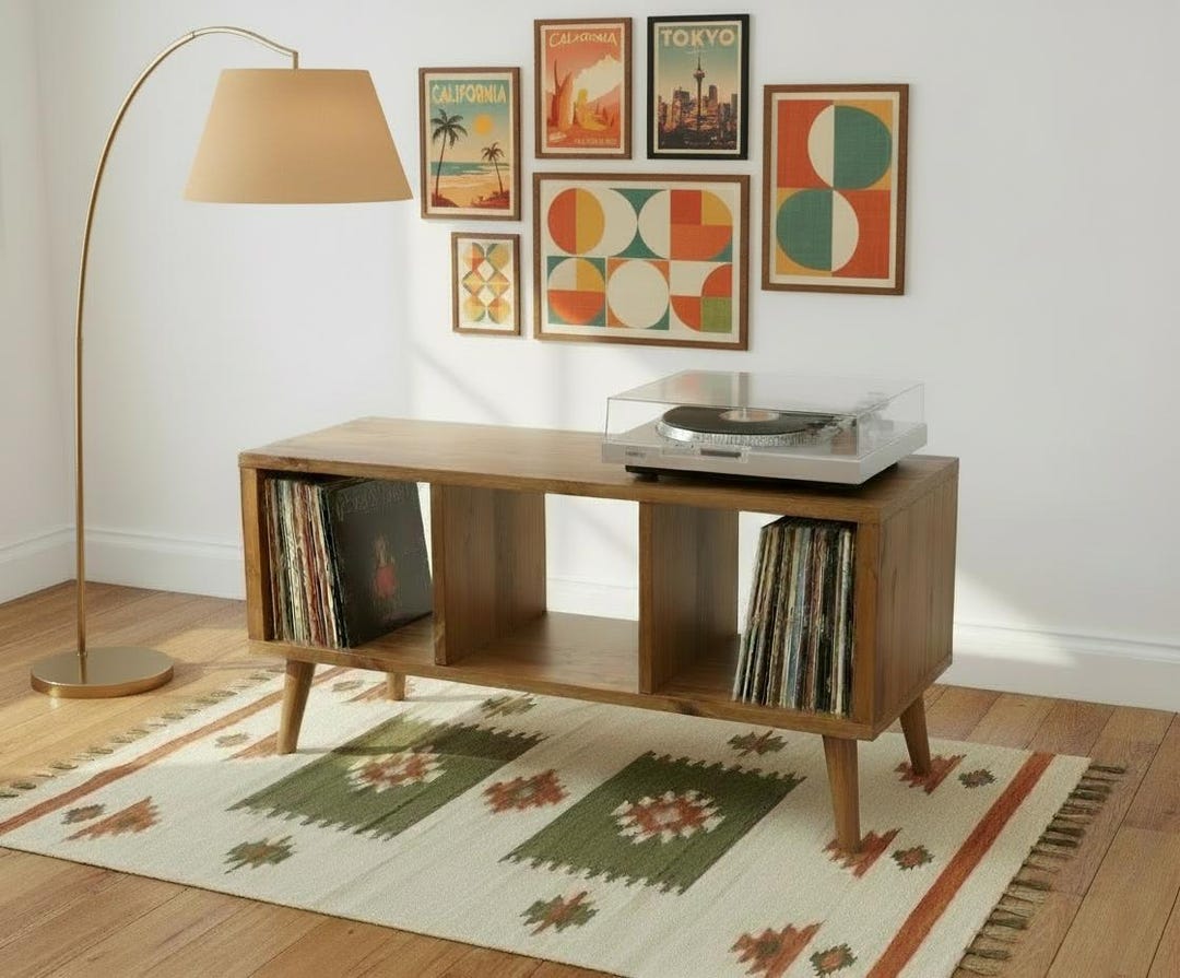Handcrafted Solid Wood Record Player Stand: Vinyl Storage Cabinet - Etsy UK
