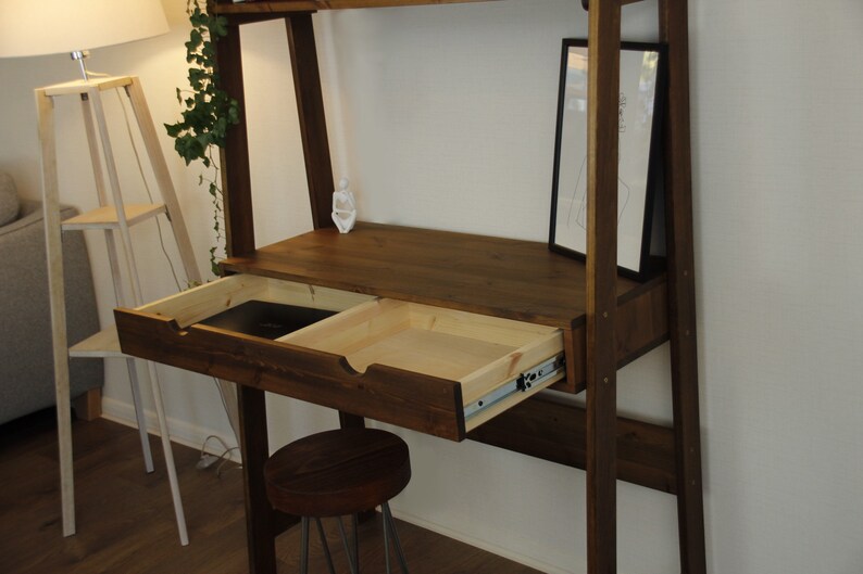 Wooden Freestanding Midcentury Modern Wall Desk With Shelves Etsy UK