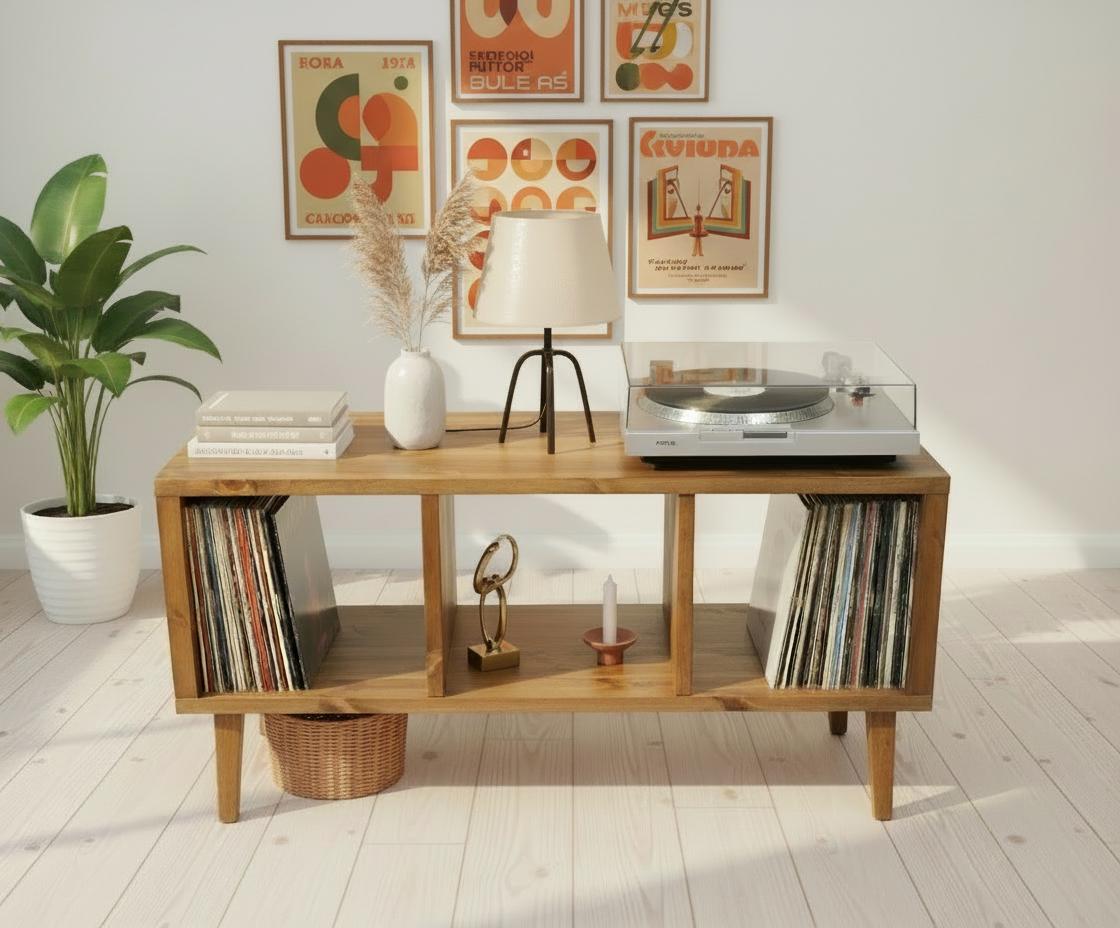 Handcrafted Solid Wood Record Player Stand: Vinyl Storage Cabinet - Etsy UK