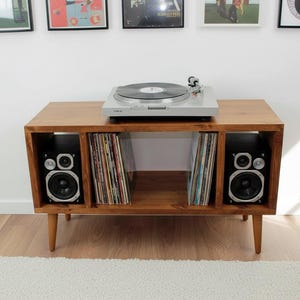 Handmade Solid Wood Record Player Stand: Vinyl Storage Cabinet