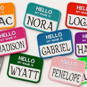 Aangepaste "Hallo mijn naam is"-patch gepersonaliseerd geborduurd opstrijkbaar/naaiwerk appliqué kostuum rugzak tas vest jack jeans denim kleding cadeau