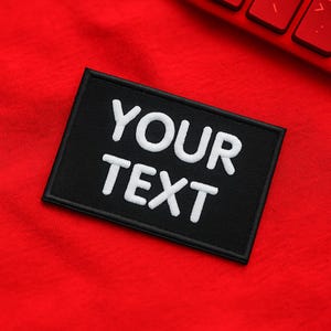 Custom Your Name Tag 3" W x 2" T White/Black Embroidered Iron On Patch Sew On for Uniform Luggage Costume Backpack Bag Vest Jacket Clothing