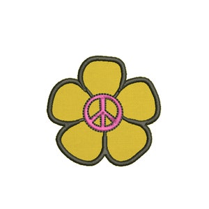Daisy with Peace Sign Retro Embroidered Iron On Patch Hippie Woodstock flower Boho Fun Custom for Backpack Bags Vest Jacket Clothing Jeans
