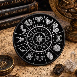 Toppa zodiacale/toppa termoadesiva/regalo di compleanno/segni e simboli/applicazione ricamata da cucire per abbigliamento, gilet, giacca, cappelli, zaino