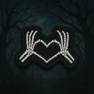 Skeleton Hands Heart Love Embroidered Iron On Patch Halloween Costume Scary Custom for Backpack Bags Vest Jacket Clothing Jeans Hats
