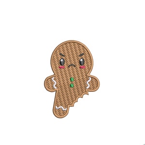 Cute Bit Off Ginger Bread Man Christmas Embroidered Iron On Patch Magic Holidays Fun Badge for Stockings Backpack Bags Vest Jacket Clothing