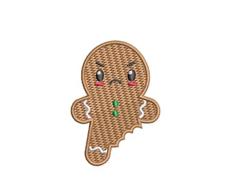 Cute Bit Off Ginger Bread Man Christmas Embroidered Iron On Patch Magic Holidays Fun Badge for Stockings Backpack Bags Vest Jacket Clothing