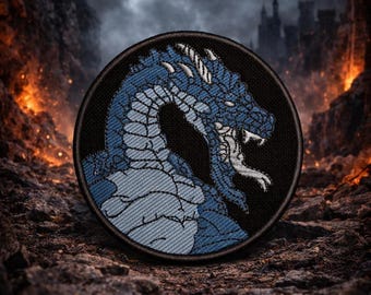 Blue Gray Dragon Patch/Iron-On Patch/Mythology & Fantasy Creatures/Embroidered Sew-On Applique for Clothing Vest/Jacket Hats Backpack