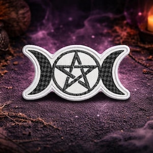 Triple Moon Goddess Symbol Patch/Iron On Patch/Spiritual Well-being/Healing Protection/Embroidered Sew-On Applique for Clothing Vest/Jacket