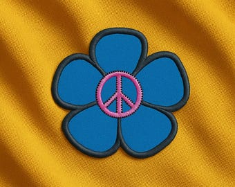 Gänseblümchen mit Peace Zeichen Retro gestickt Aufnäher Hippie Woodstock Blume Boho Fun Patch Custom für Rucksack Taschen Weste Jacke Kleidung Jeans