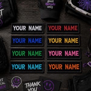 Benutzerdefinierte Ihr Namensschild klein 4 "x 1,5" gestickt Aufnäher Nähen Haken zurück für Uniform Gepäck Kostüm Rucksack Tasche Weste Jacke Kleidung
